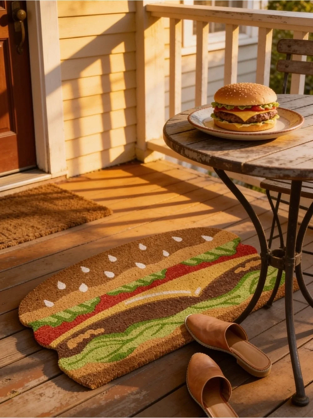 Hamburger Doormat in Brown, Green, Red, Cream - Home Accents